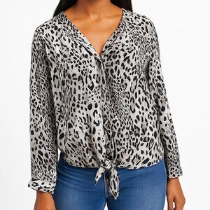 Joie Silk Leopard Print Tie Blouse